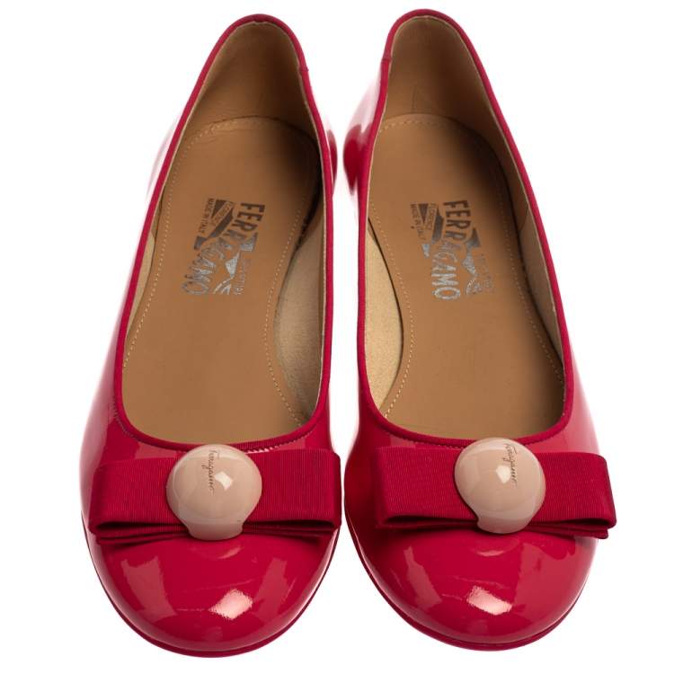 Pre Owned Salvatore Ferragamo Pink Patent Leather Ballet Flats Size 39