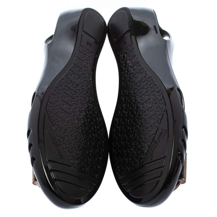 Pre Owned Salvatore Ferragamo Black Jelly Bermuda Ballerina Flats Size 40.5