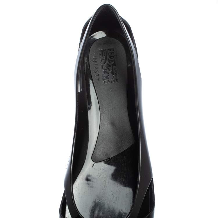 Pre Owned Salvatore Ferragamo Black Jelly Bermuda Ballerina Flats Size 40.5