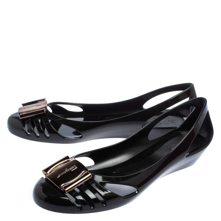 Pre Owned Salvatore Ferragamo Black Jelly Bermuda Ballerina Flats Size 40.5