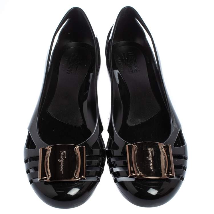 Pre Owned Salvatore Ferragamo Black Jelly Bermuda Ballerina Flats Size 40.5