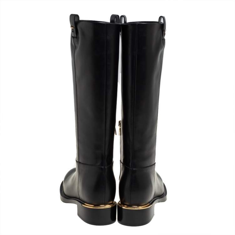 Pre Owned Salvatore Ferragamo Black Leather Liam Knee Length Boots Size 36.5