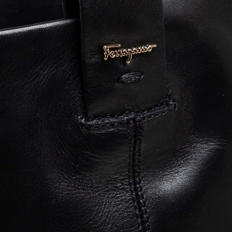 Pre Owned Salvatore Ferragamo Black Leather Liam Knee Length Boots Size 36.5