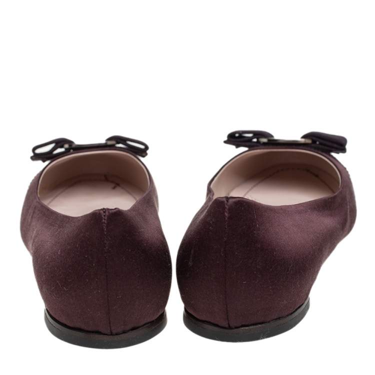 Pre Owned Salvatore Ferragamo Dark Brown Satin Vara Bow Ballet Flats Size 38