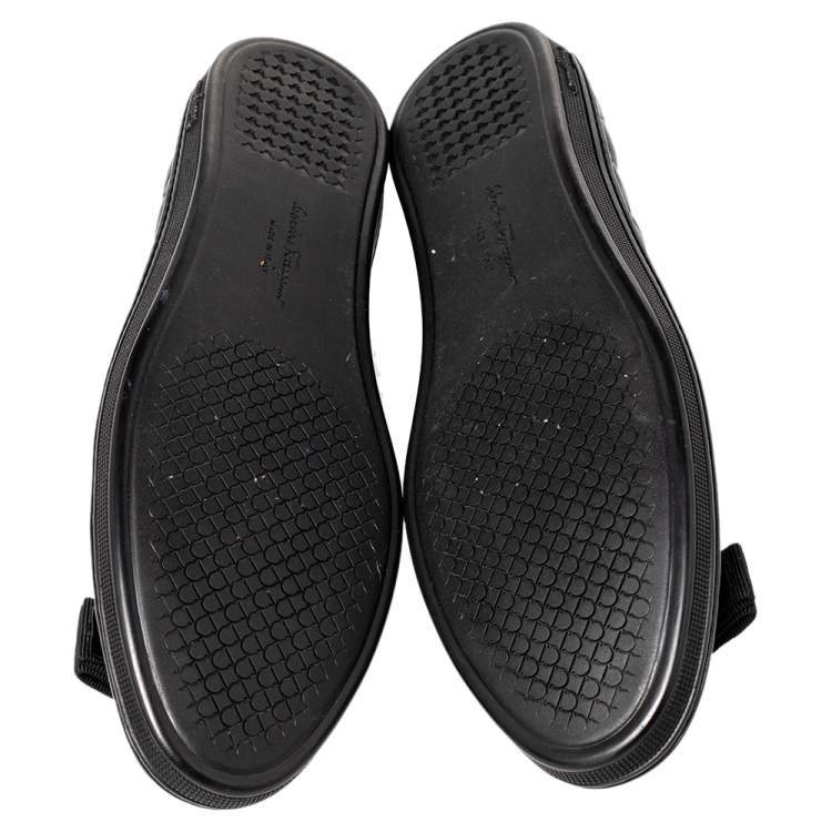 Pre Owned Salvatore Ferragamo Black Leather Vara Bow Ballet Flats Size 38