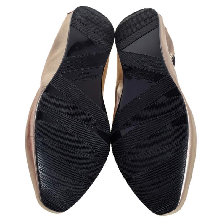 Pre Owned Salvatore Ferragamo Gold Leather My Joy Ballet Flats Size 40