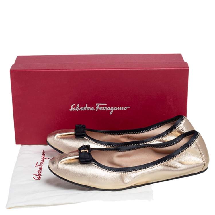 Pre Owned Salvatore Ferragamo Gold Leather My Joy Ballet Flats Size 40