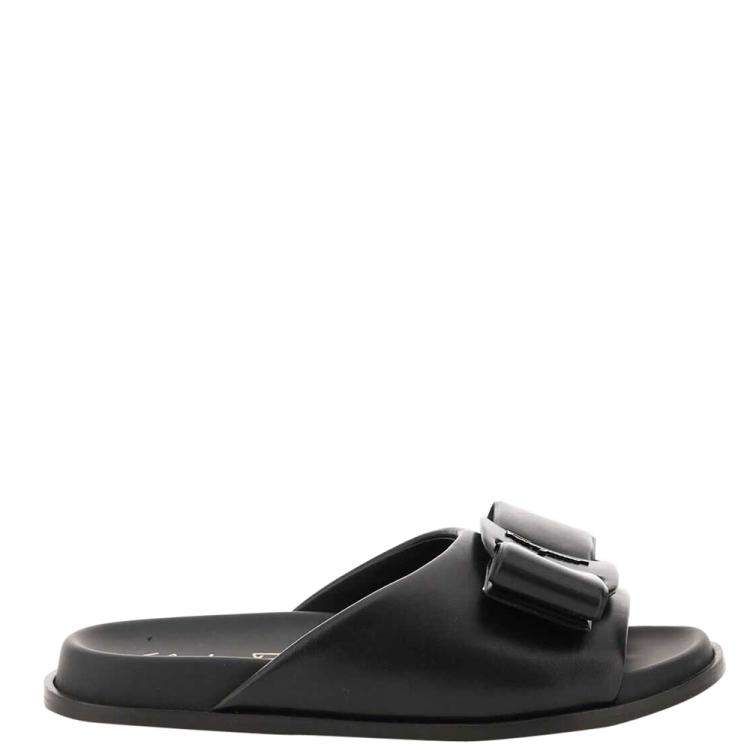 black bow slide sandals