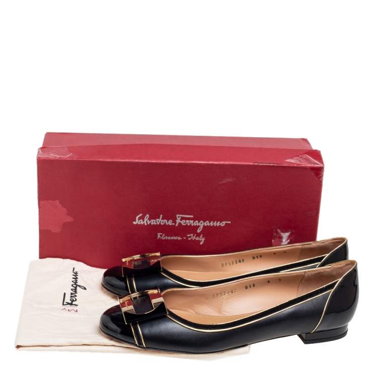 Pre Owned Salvatore Ferragamo Black Patent and Leather Missy Ballet Flats Size 39.5