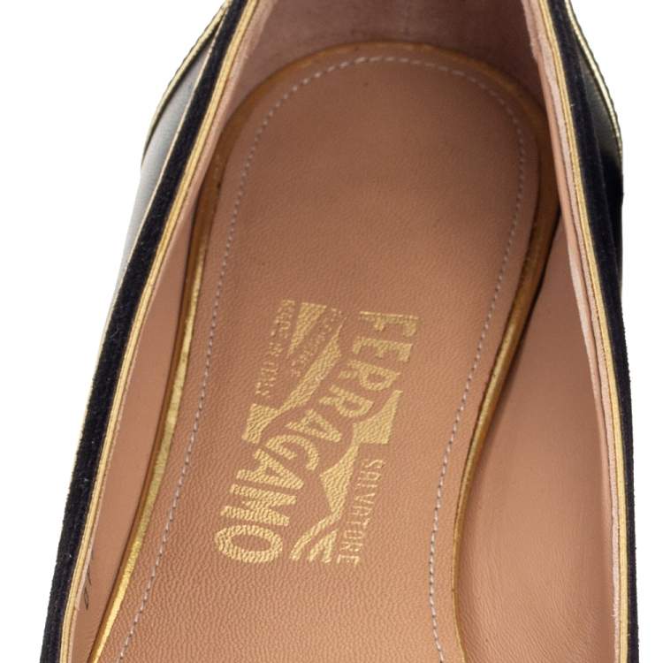 Pre Owned Salvatore Ferragamo Black Patent and Leather Missy Ballet Flats Size 39.5