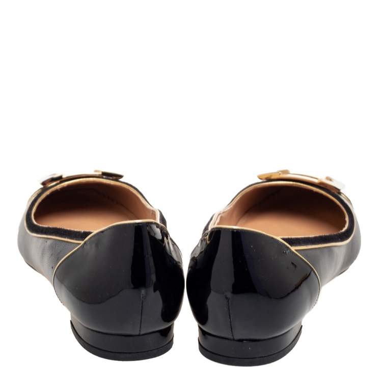 Pre Owned Salvatore Ferragamo Black Patent and Leather Missy Ballet Flats Size 39.5