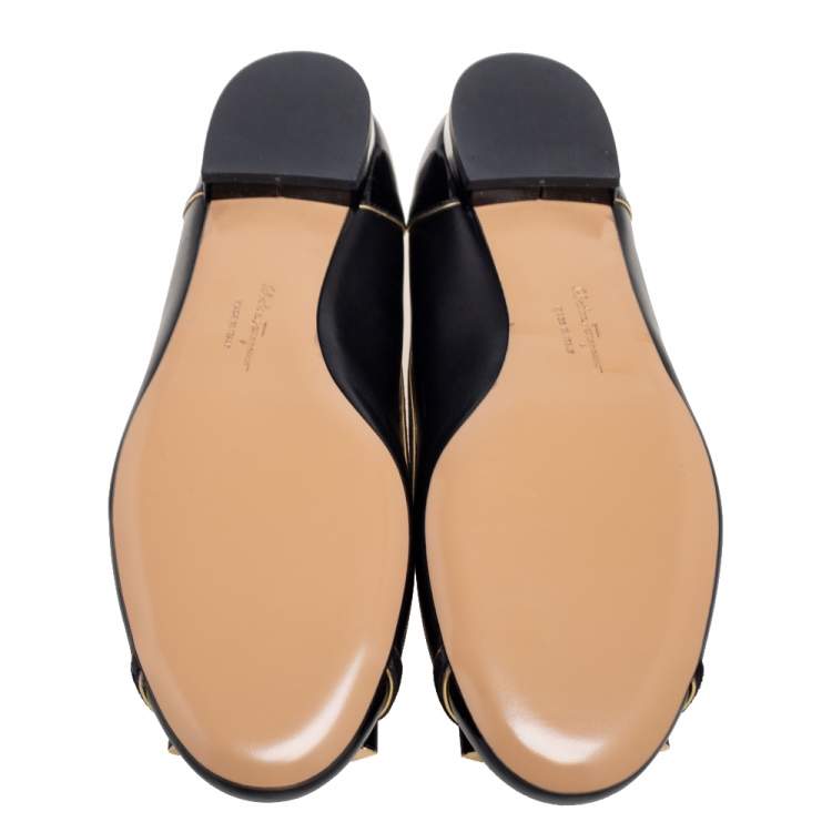 Pre Owned Salvatore Ferragamo Black Patent and Leather Missy Ballet Flats Size 39.5