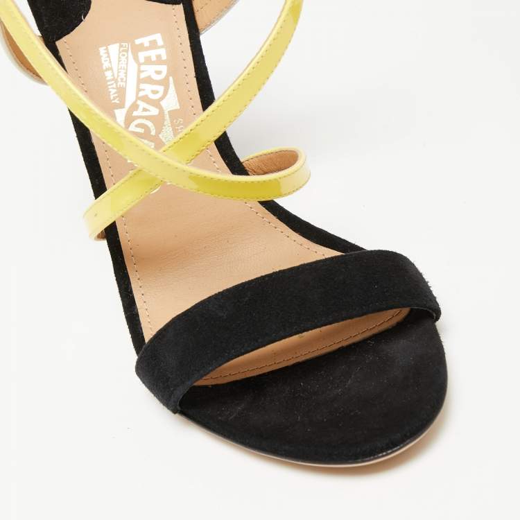 Pre Owned Salvatore Ferragamo Tricolor Suede And Leather Criss Cross Strap Wedge Sandals Size 38