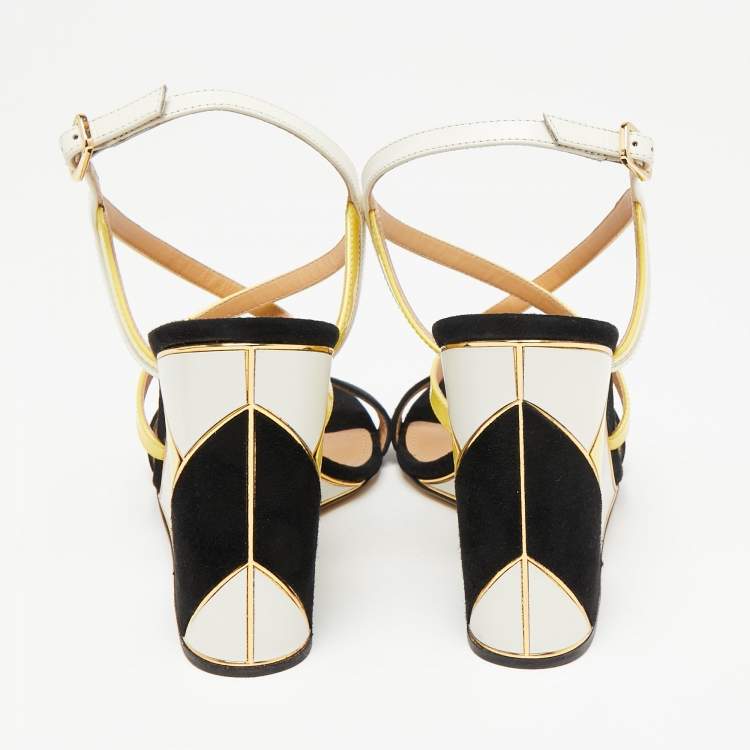 Pre Owned Salvatore Ferragamo Tricolor Suede And Leather Criss Cross Strap Wedge Sandals Size 38