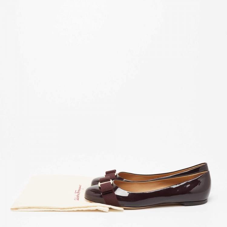Pre Owned Salvatore Ferragamo Burgundy Patent Leather Varina Ballet Flats Size 38.5