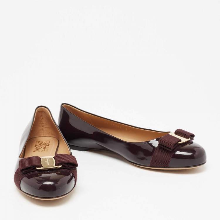 Pre Owned Salvatore Ferragamo Burgundy Patent Leather Varina Ballet Flats Size 38.5