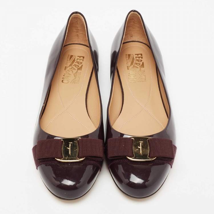 Pre Owned Salvatore Ferragamo Burgundy Patent Leather Varina Ballet Flats Size 38.5