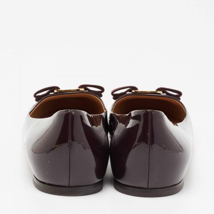 Pre Owned Salvatore Ferragamo Burgundy Patent Leather Varina Ballet Flats Size 38.5