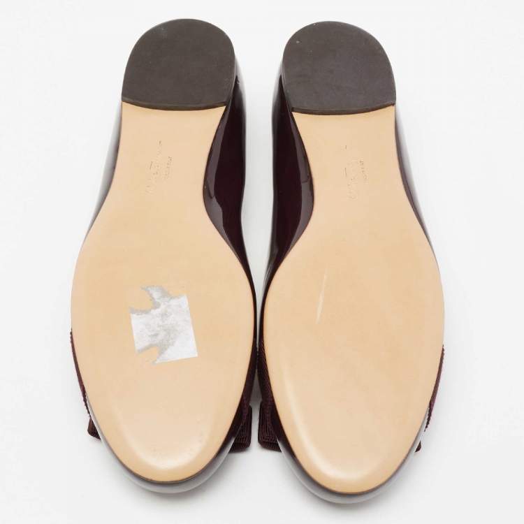 Pre Owned Salvatore Ferragamo Burgundy Patent Leather Varina Ballet Flats Size 38.5