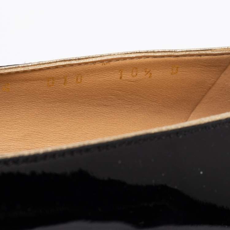 Pre Owned Salvatore Ferragamo Black Patent Leather Bow Ballet Flats Size 41