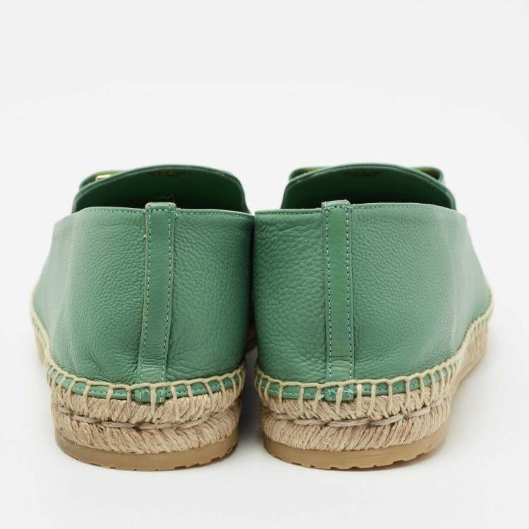 Pre Owned Salvatore Ferragamo Green Leather Sannio Espadrille Flats Size 40