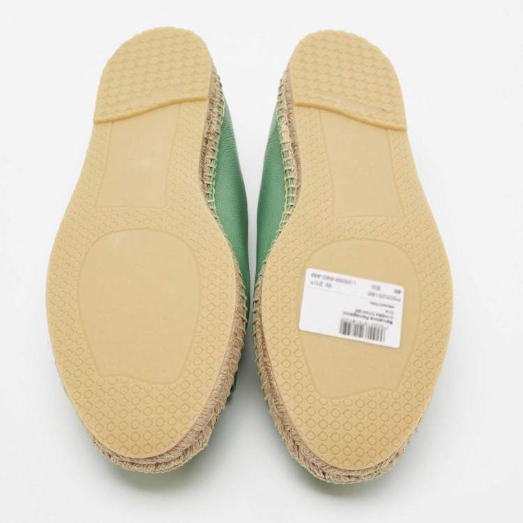 Pre Owned Salvatore Ferragamo Green Leather Sannio Espadrille Flats Size 40