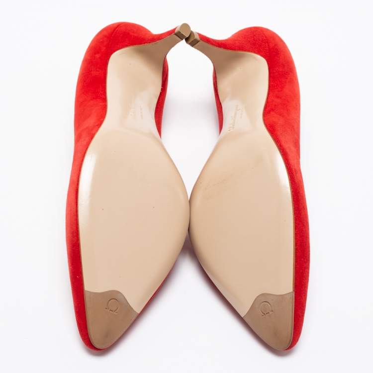 Pre Owned Salvatore Ferragamo Red Suede Pointed Toe Pumps Size 37