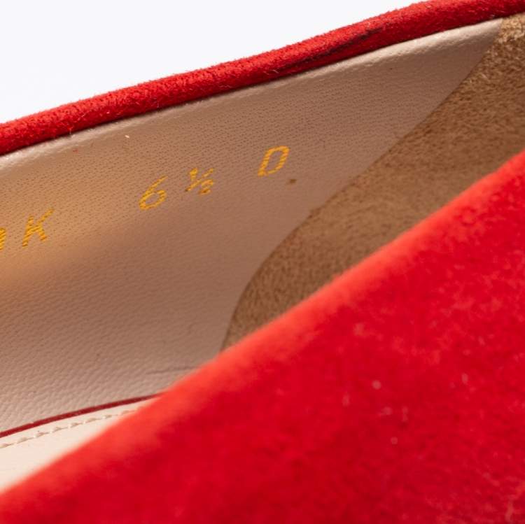 Pre Owned Salvatore Ferragamo Red Suede Pointed Toe Pumps Size 37