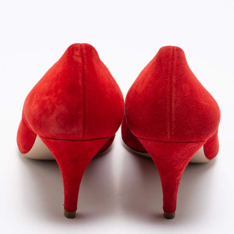 Pre Owned Salvatore Ferragamo Red Suede Pointed Toe Pumps Size 37