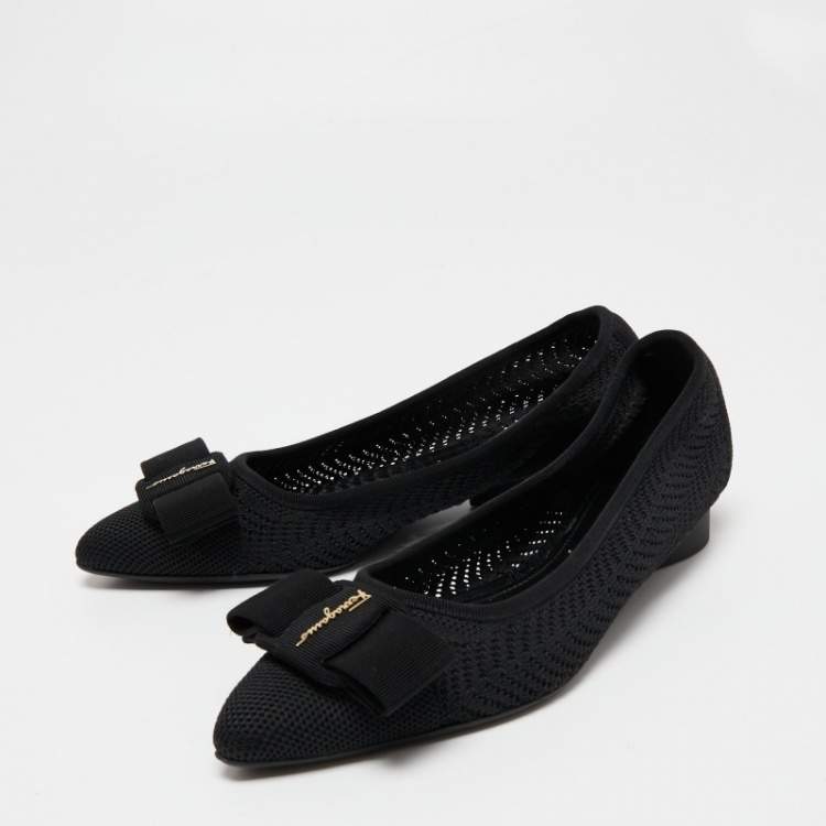 Pre Owned Salvatore Ferragamo Black Knit Fabric Viva Knit Ballet Flats Size 38.5