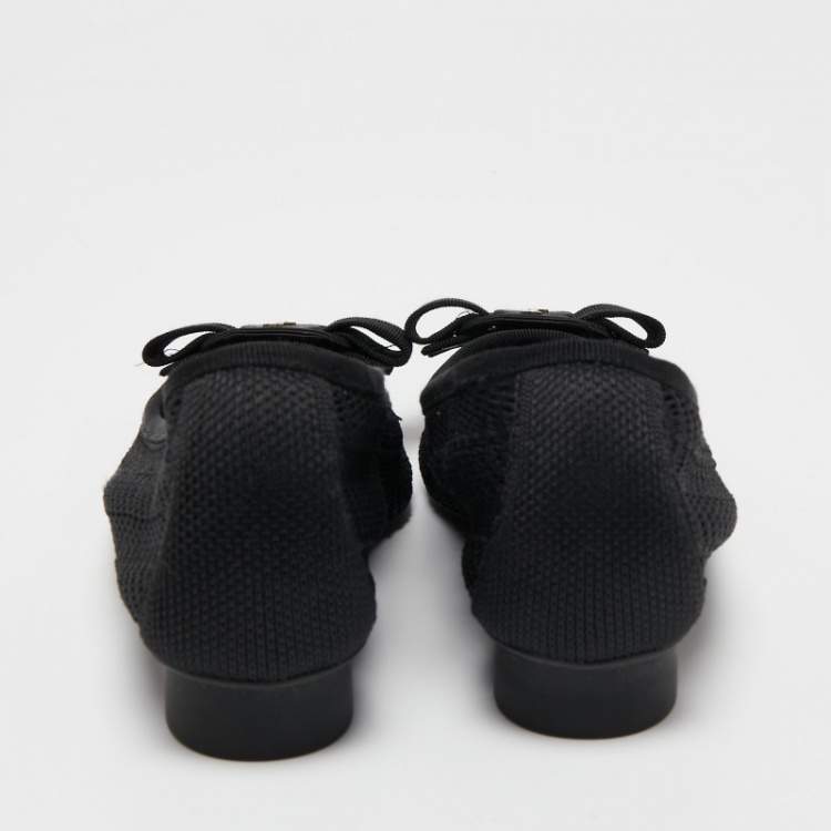 Pre Owned Salvatore Ferragamo Black Knit Fabric Viva Knit Ballet Flats Size 38.5