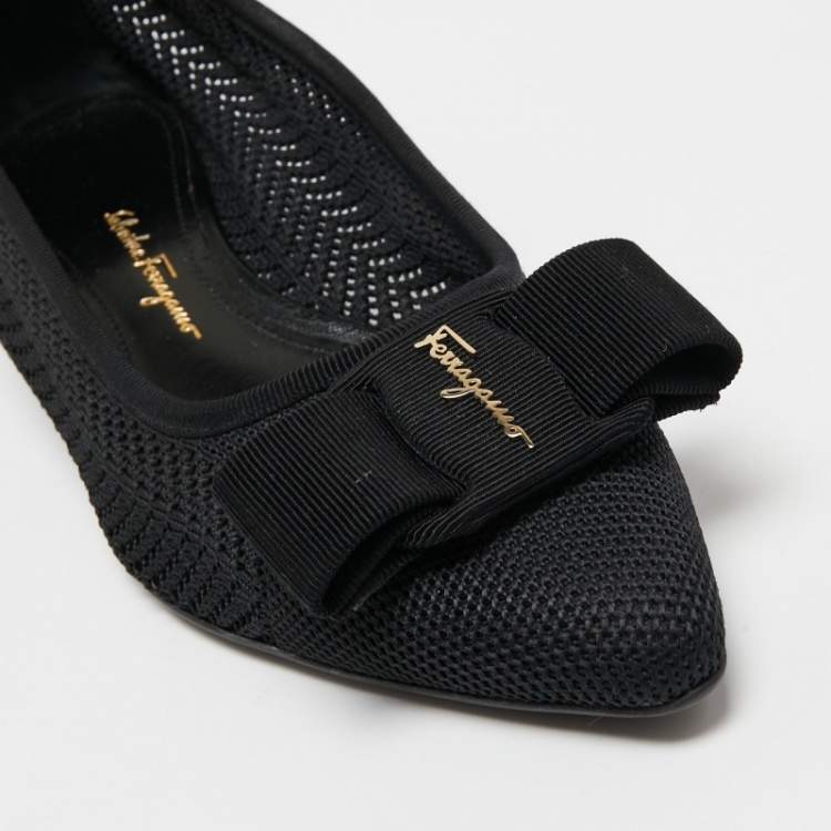 Pre Owned Salvatore Ferragamo Black Knit Fabric Viva Knit Ballet Flats Size 38.5