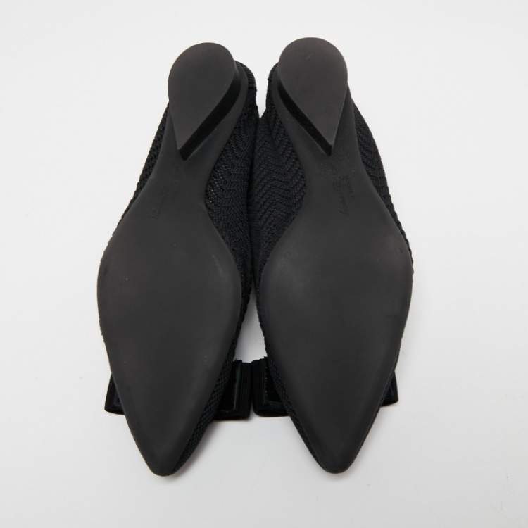 Pre Owned Salvatore Ferragamo Black Knit Fabric Viva Knit Ballet Flats Size 38.5
