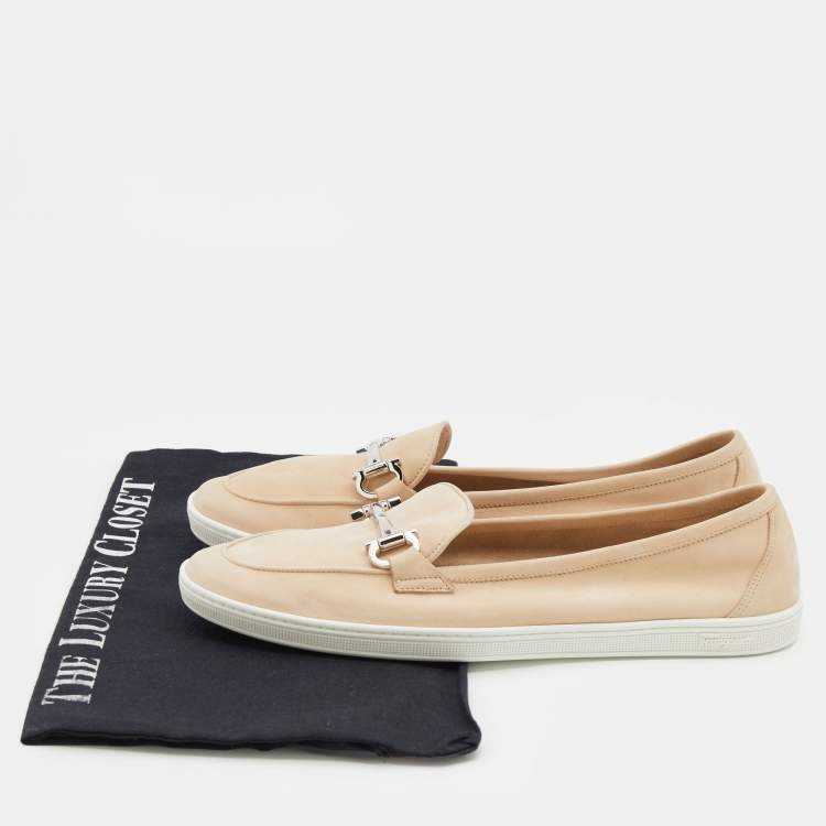 Pre Owned Salvatore Ferragamo Beige Suede Horsebit Slip On Size 38