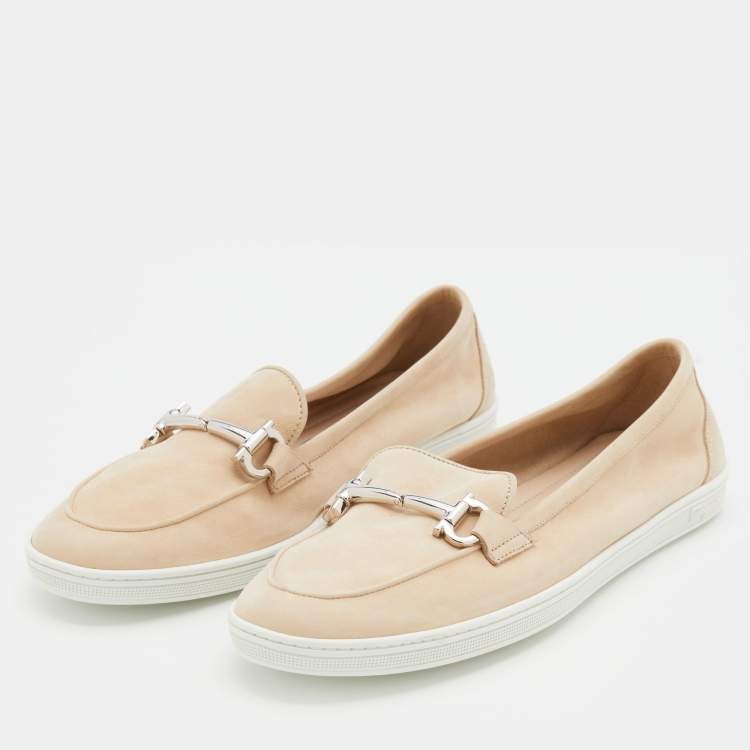 Pre Owned Salvatore Ferragamo Beige Suede Horsebit Slip On Size 38