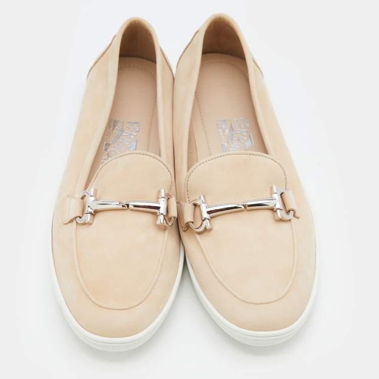 Pre Owned Salvatore Ferragamo Beige Suede Horsebit Slip On Size 38