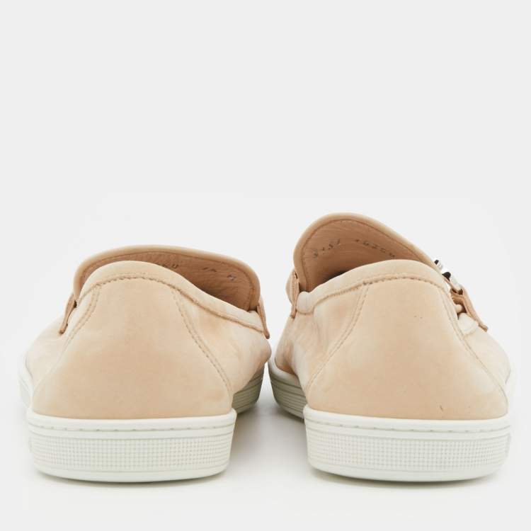 Pre Owned Salvatore Ferragamo Beige Suede Horsebit Slip On Size 38