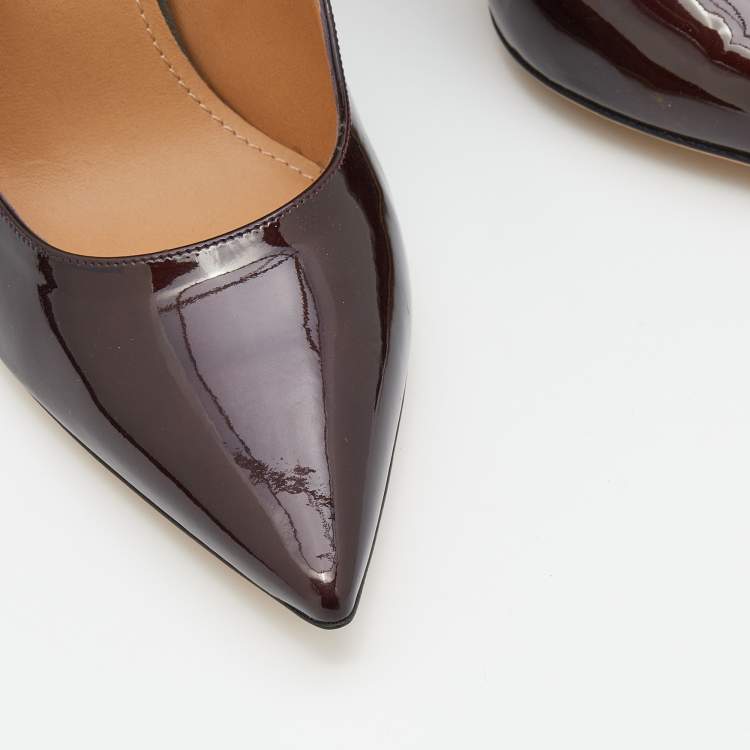 Pre Owned Salvatore Ferragamo Black/Burgundy Patent Leather and Snakeskin Lace Up Pumps Size 39
