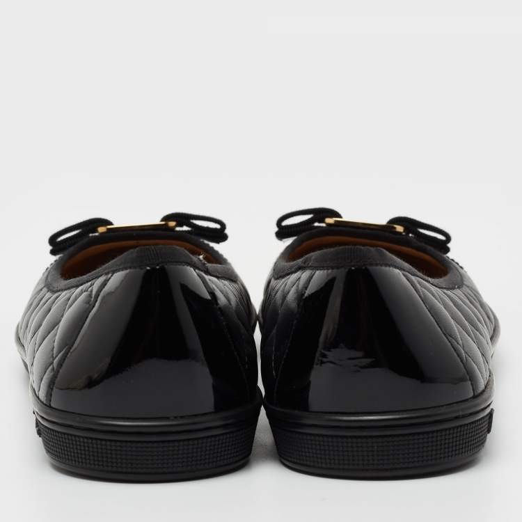 Pre Owned Salvatore Ferragamo Black Leather Cap Toe Vara Bow Ballet Flats Size 38