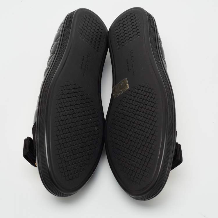 Pre Owned Salvatore Ferragamo Black Leather Cap Toe Vara Bow Ballet Flats Size 38