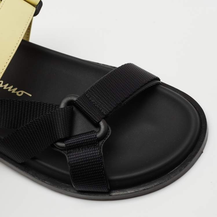 Pre Owned Salvatore Ferragamo Black/Yellow Leather and Fabric Sandals Size 37.5