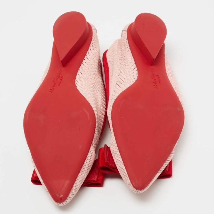 Pre Owned Salvatore Ferragamo Pink/Red Knit Fabric Viva Knit Ballet Flats Size 39