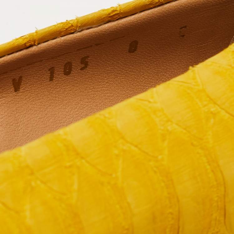 Pre Owned Salvatore Ferragamo Yellow Python Suede Varina Ballet Flats Size 38.5