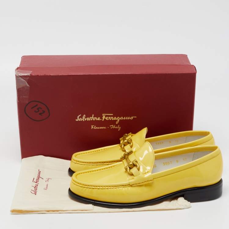 Pre Owned Salvatore Ferragamo Yellow Patent Leather Mason Loafers Size 38.5