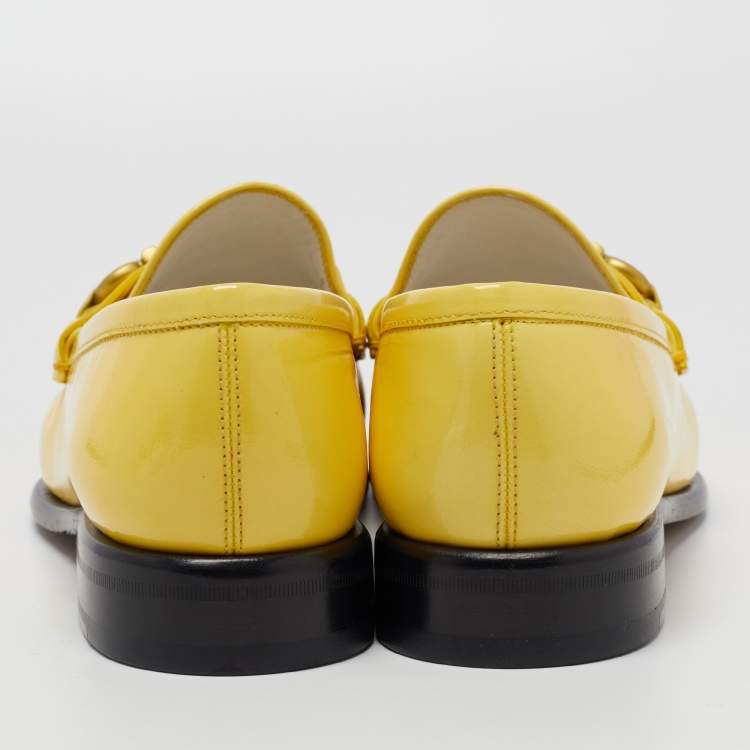 Pre Owned Salvatore Ferragamo Yellow Patent Leather Mason Loafers Size 38.5