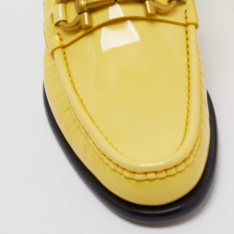Pre Owned Salvatore Ferragamo Yellow Patent Leather Mason Loafers Size 38.5