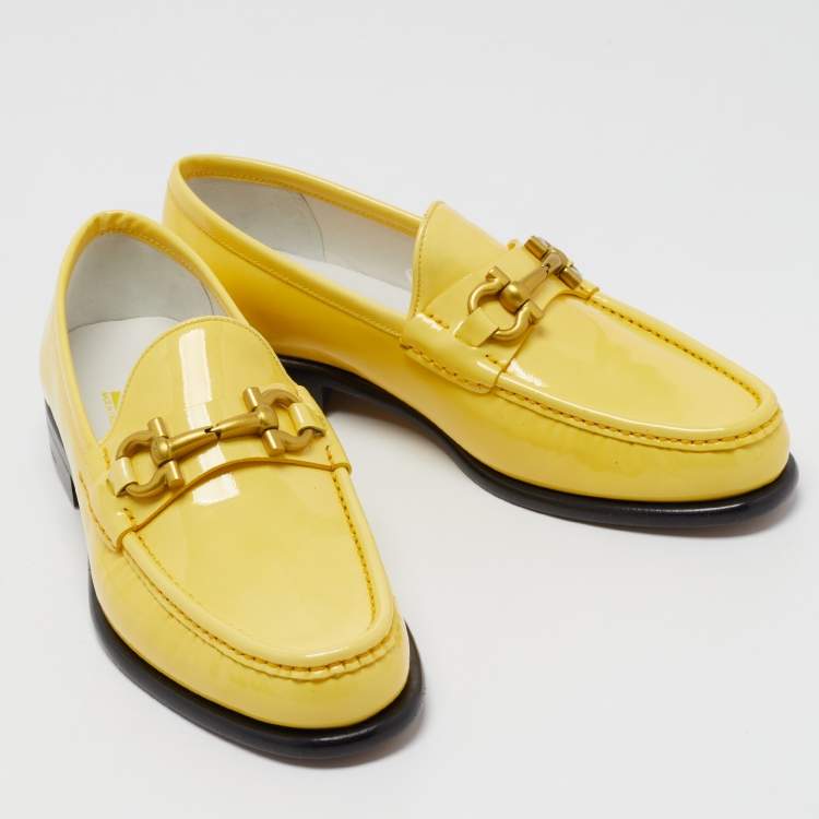 Pre Owned Salvatore Ferragamo Yellow Patent Leather Mason Loafers Size 38.5