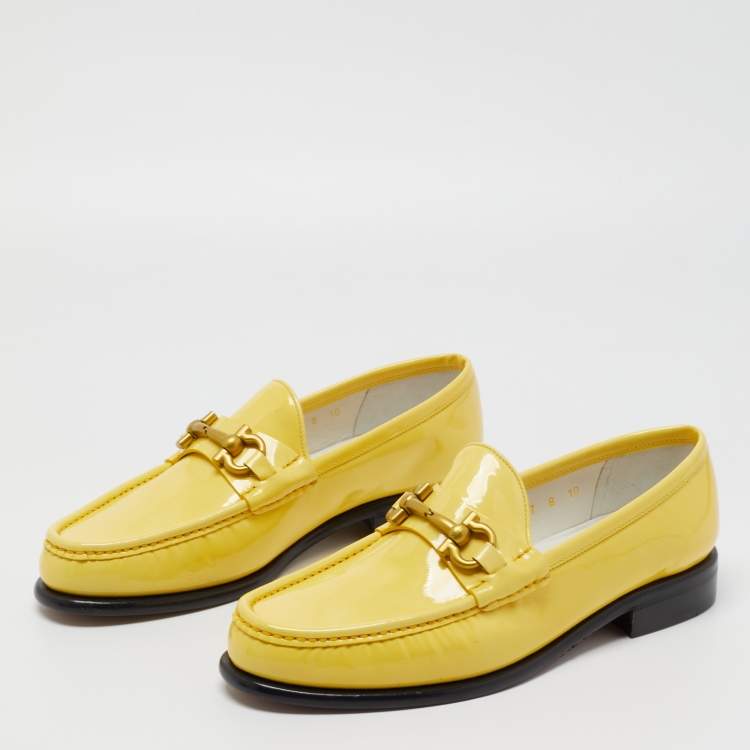 Pre Owned Salvatore Ferragamo Yellow Patent Leather Mason Loafers Size 38.5