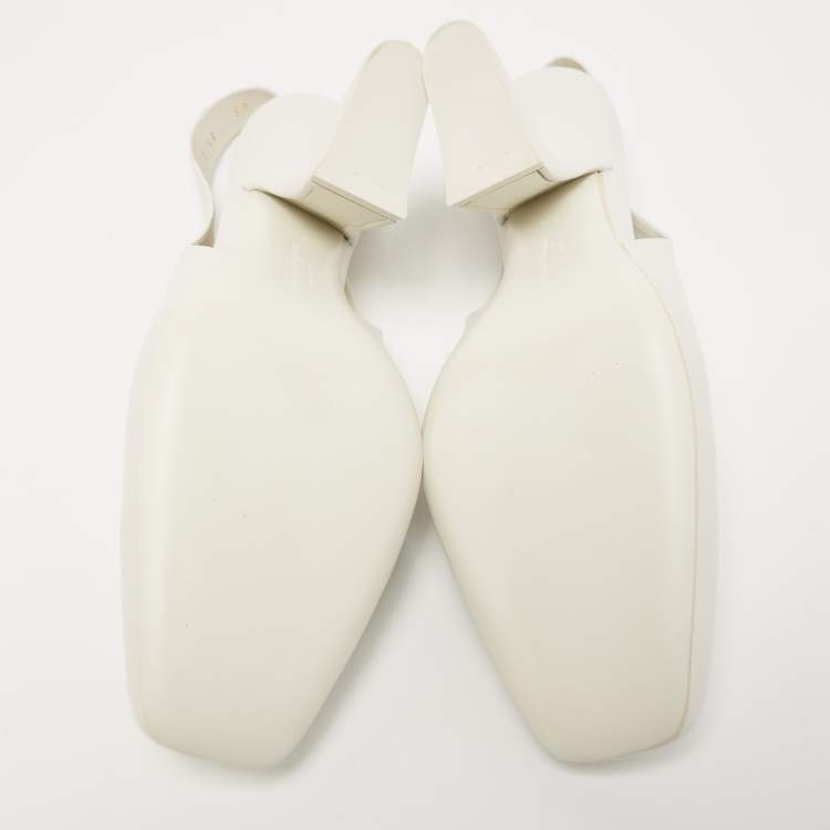 Pre Owned Salvatore Ferragamo White Leather Sloane Slingback Pumps Size 39
