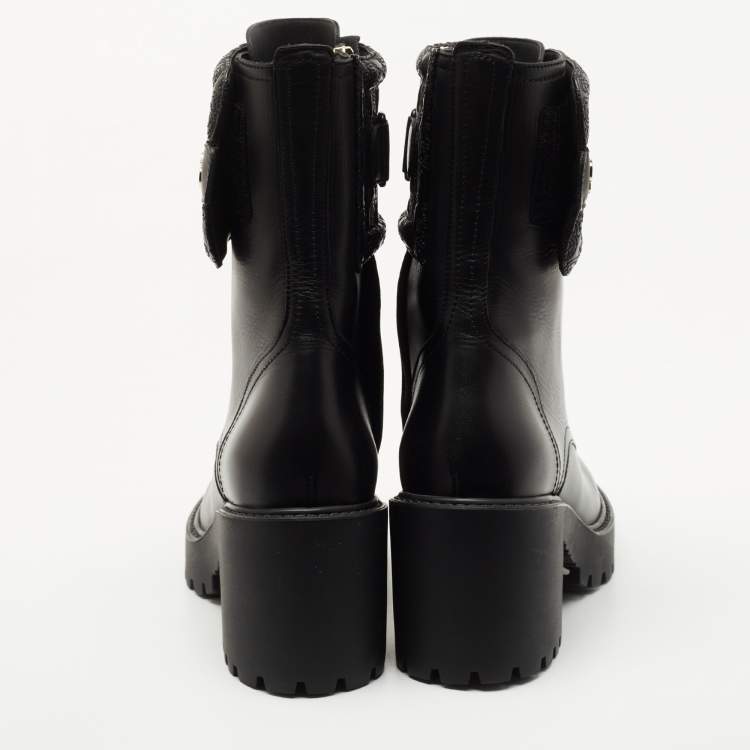 Pre Owned Salvatore Ferragamo Black Leather Shiraz Combat Boots Size 37